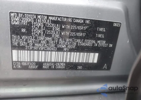 2023 Toyota Rav4 Xle z USA, uszkodzony, nr VIN 2T3P1RFV9PC380403